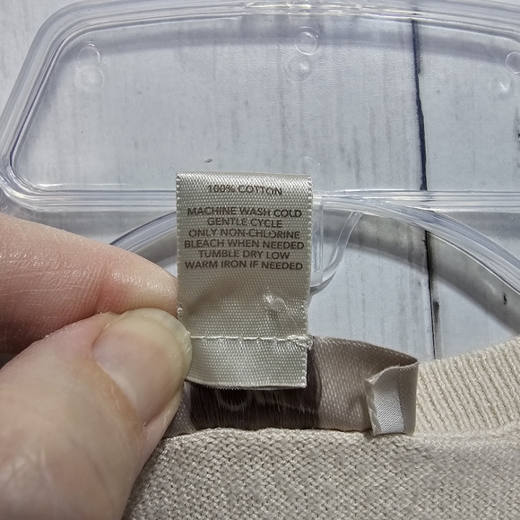 LOFT Women's SWEATER Knitted Cap Sleeves Ivory Cream Cotton Size Medium. - Picture 5 of 6